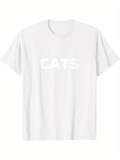 Men's T-Shirt CATS Minimal White Print On Plain Cotton T Shirt