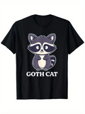 Men's T-Shirt Goth Cat Wide Eyed Cartoon With Bold Lettering Cat