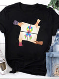 Men's T-Shirt Colorful Ribbon Shaped Puzzle Pieces Held By Diverse Hands