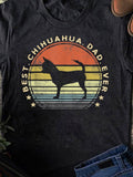 Men's T-Shirt Best Chihuahua Dad Ever Vintage Sunset With Striped Retro Circle Silhouette Chihuahua Dog
