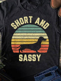 Men's T-Shirt Short And Sassy Vintage Sunset With Silhouette Stretching Dachshund Dog