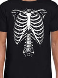 Men's T-Shirt Anatomical White Bones With Realistic Details Against Black Shirt Ribcage