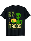 Men's T-Shirt Were Here For Tacos Two Aliens Holding Bright Yellow Taco