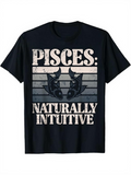 Men's T-Shirt Pisces Naturally Intuitive Grunge Style Horizontal Lines With Zodiac Fish Motif