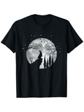 Men's T-Shirt Mysterious Night Sky With Howling Wolf Among Forest Trees Moon