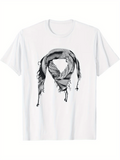 Men's T-Shirt Textured Monochrome Print With Intricate Patterned Scarf Draped Over Shirt