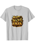 Men's T-Shirt Happy New Year 2026 With Shiny Metallic Golden Party Lights Graphic Celebration