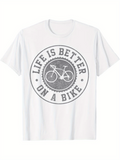 Men's T-Shirt Life Is Better Circular Print With Classic Bicycle Drawing Center Bicycle