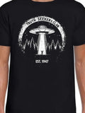 Men's T-Shirt Truth Seekers Club Night Scene With UFO Among Dark Pine Trees
