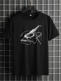 Men's T-Shirt Abstract White Contour Lines With Artistic Flowing Accents Guitar