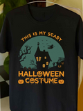 Men's T-Shirt This Is My Scary Halloween Costume With Haunted House And Flying Bats Night