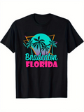 Men's T-Shirt Bradenton Florida Neon Sunset With Palm Trees And Geometric Tropical Design