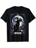 Men's T-Shirt The Moon Mystical Night Sky With Clouds Enchanting Hat Magical Black Cat