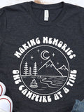 Men's T-Shirt Making Memories Under Crescent Moon Beside River With Pine Trees And Campfire Mountain
