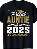 Men's T-Shirt Proud Auntie Of A 2025 Graduate With Graduation Cap Diploma Scroll And Glitter Accents Lettering