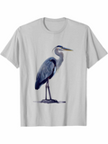 Men's T-Shirt Elegant Watercolor Brush Strokes Depicting Standing Graceful Heron