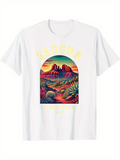 Men's T-Shirt Sedona Vivid Desert Landscape Under Vibrant Mountain Sky Featuring Cactus