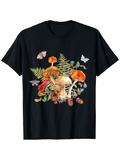 Men's T-Shirt Autumn Forest With Ferns Mushrooms Butterflies And Fallen Acorns Mushroom