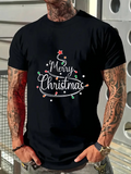 Men's T-Shirt Merry Christmas With Festive Lights Shining Holiday Star Tree Design