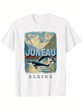 Men's T-Shirt Juneau Alaska Majestic Glacier Mountains With Reflections Featuring Orca Whale