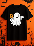 Men's T-Shirt Happy Boo Words With Smiling Cartoon Halloween Ghost