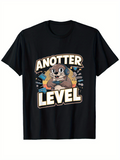 Men's T-Shirt Anotter Level With Headphones Game Controller Playful Otter Illustration
