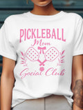 Women's T-Shirt Pickleball Mom Social Club Pink Strokes With Leaves And Two Paddles