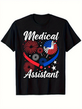 Men's T-Shirt Medical Assistant Firework Bursts With Patriotic Red Blue White Graphic
