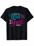 Men's T-Shirt Trust In The Lord With All Your Heart Swirling Script And Artsy Outline Heart Bible Verse