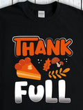 Men's T-Shirt Thank Full Pumpkin Pie With Mushrooms Oak Leaves And Harvest