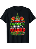 Men's T-Shirt Santas Favorite Security Guard With Festive Christmas Tree Lights And Holiday Decorations