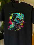 Men's T-Shirt Splattered Neon Colors Dripping From Glowing Eyes Zombie Skull