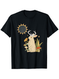 Men's T-Shirt Golden Plants Sunlight With Magical Antlered Rabbit