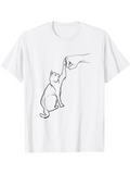 Men's T-Shirt Minimalist Line Drawing With Human Hand Reaching To High Five Curious Cat