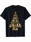 Men's T-Shirt Charming Holiday Tree With Playful Dogs And Festive Gift Decorations Christmas Tree