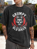 Men's T-Shirt Grumpy Old Biker With Bold Skull Helmet Emblem Surrounded By Red Wings