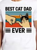 Men's T-Shirt Best Cat Dad Ever With Retro Stripes Fist Bump And Cute Cat