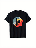 Men's T-Shirt Geometric Striped Sunset Pattern With Bottle And Wine Glass