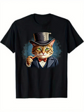 Men's T-Shirt Elegant Feline With Top Hat Bowtie And Smoking Pipe Cat