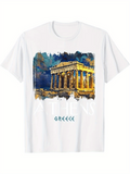 Men's T-Shirt Athens Greece Ancient Landmark With Blue Watercolor Sky Parthenon