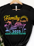 Men's T-Shirt Family Cruise 2025 Making Memories Together Vibrant Sunset Palms Ocean And Cruise Ship