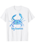 Men's T-Shirt Bay Beauties Blue Watercolor With Flowing Oceanic Accents Featuring Vibrant Crab