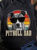 Men's T-Shirt Pitbull Dad Retro Sunset With Sunglasses Wearing Pitbull Dog