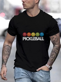 Men's T-Shirt Colorful Patterned Balls With Bold White Text Pickleball