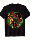 Men's T-Shirt Colorful Geometric Shapes Surrounding An Abstract African Woman Portrait