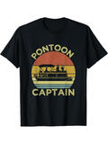 Men's T-Shirt Pontoon Captain Vintage Sunset With Silhouette Of Boating Crew