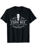 Men's T-Shirt Cigar Box Acoustic Guitar Art With Retro Banner Accents And Stars