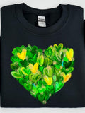 Men's T-Shirt Vivid Green And Yellow Brushstroke Heart Pattern On Black Shirt Heart