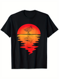 Men's T-Shirt Radiant Sunset Reflection With Wading Bird And Gentle Rippling Water