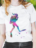 Women's T-Shirt Colorful Watercolor Effect With Splattered Paint Silhouette Backpacker